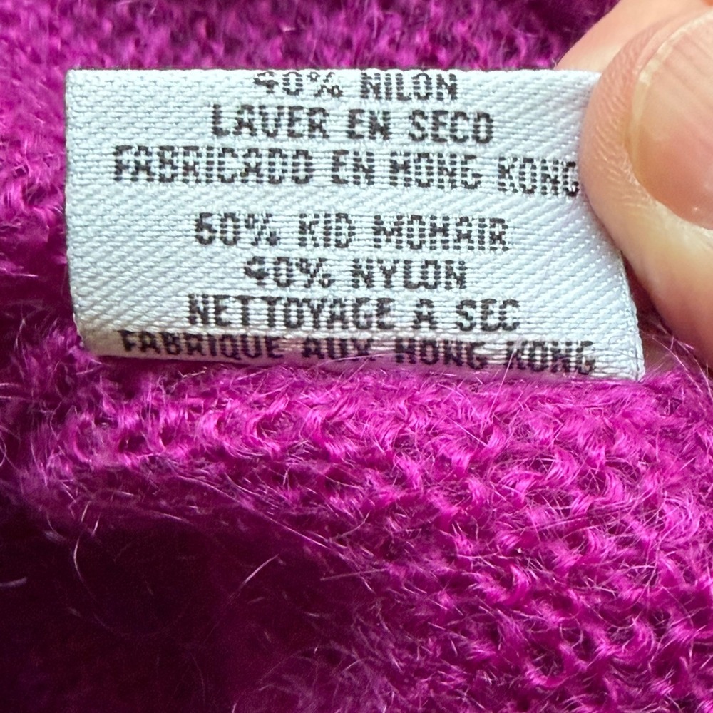 Vintage Mohair Blend Fuzzy Sweater Womens L Magenta Purple Cozy Luxury Cobain - Picture 5 of 8